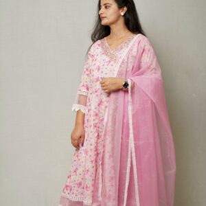 Baby Pink Side Slit Angrakha Anarkali Suit With Beutifull Organza Dupatta