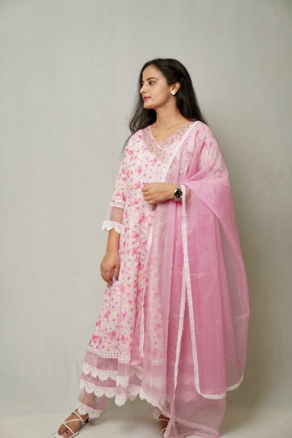 Baby Pink Side Slit Angrakha Anarkali Suit With Beutifull Organza Dupatta