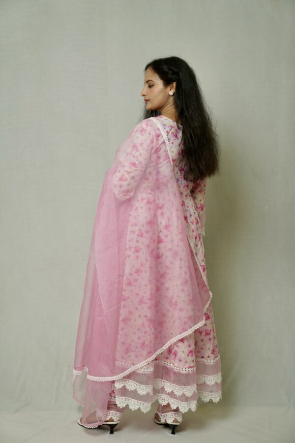 Baby Pink Side Slit Angrakha Anarkali Suit With Beutifull Organza Dupatta - Image 4