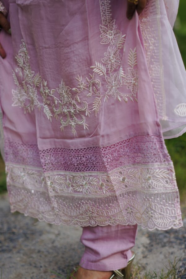 Pastel Pink Silk Beautiful Embrodieary Straight Suit With Beautiful Organza Duppata - Image 5