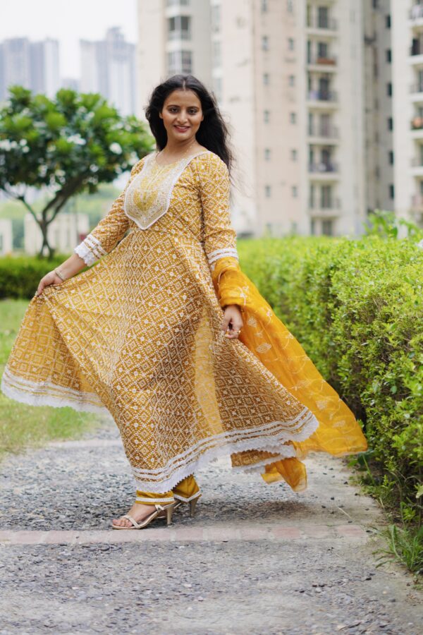 Yellow Georgette Fully embroidered Anarkali Suit with Embroidered Pants & Dupatta