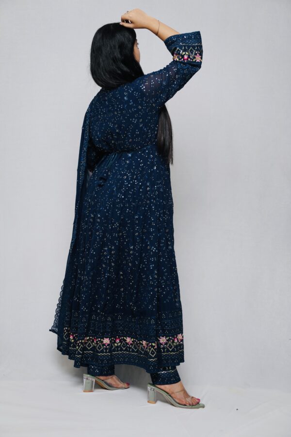 Blue Georgette Fully Embroidered Anarkali Suit with Embroidered Pants & Duppata - Image 4