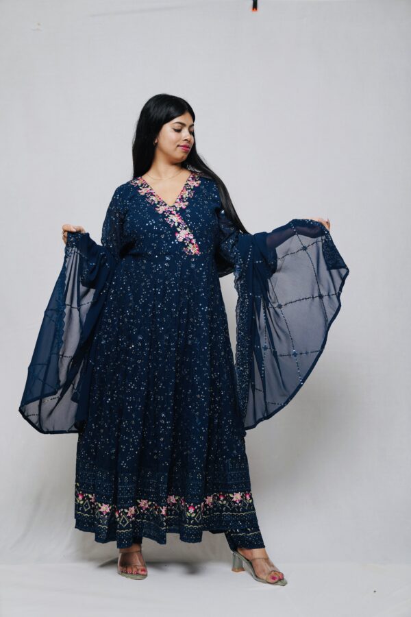 Blue Georgette Fully Embroidered Anarkali Suit with Embroidered Pants & Duppata - Image 2