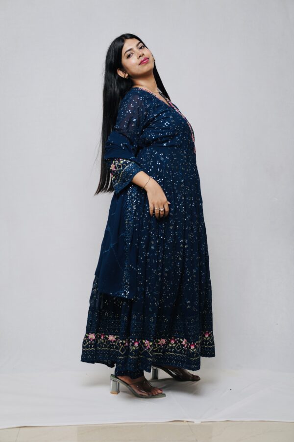 Blue Georgette Fully Embroidered Anarkali Suit with Embroidered Pants & Duppata - Image 3